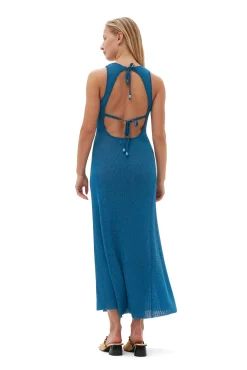 Hot GANNI Glitzerndes Rippkleid Mit Offenem Rucken Brilliant Blue