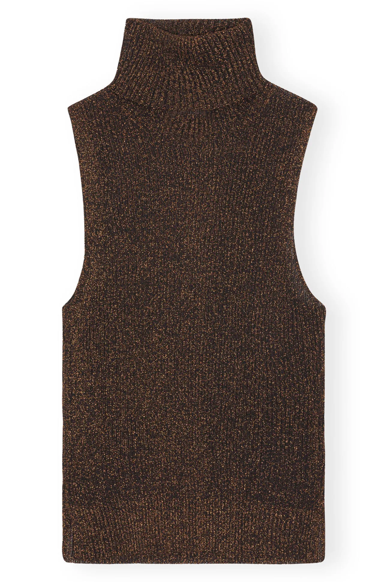 Sale GANNI Glitzerndes Ripp-Oberteil Mit Rollkragen Copper Brown