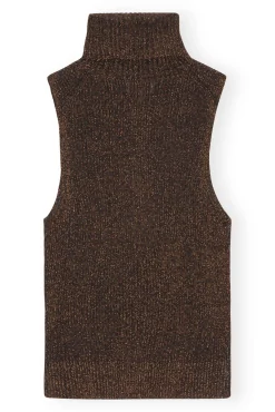 Sale GANNI Glitzerndes Ripp-Oberteil Mit Rollkragen Copper Brown