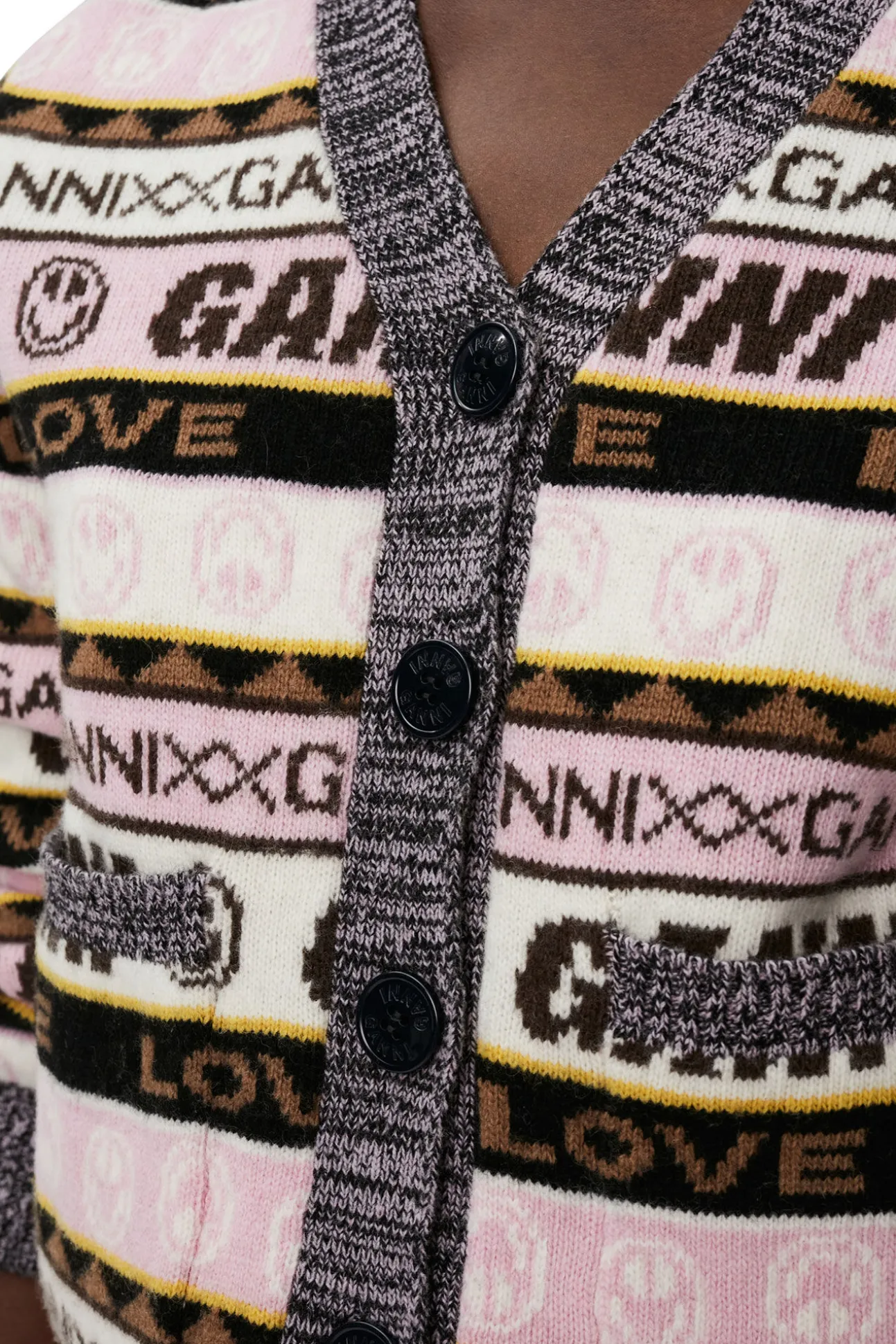 Fashion GANNI Grafik-Strickjacke Petrified Oak
