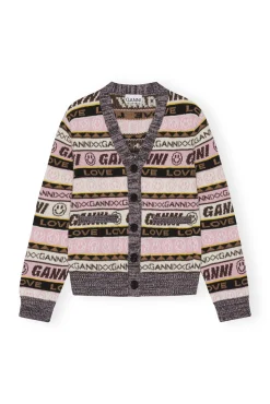 Fashion GANNI Grafik-Strickjacke Petrified Oak
