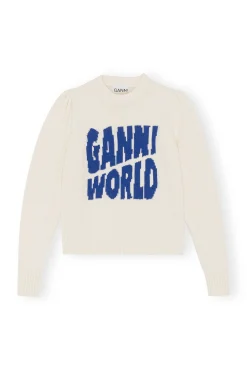 Best Sale GANNI Graphic Puff Shoulder World Egret