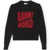 Shop GANNI Graphic Puff Shoulder World Black