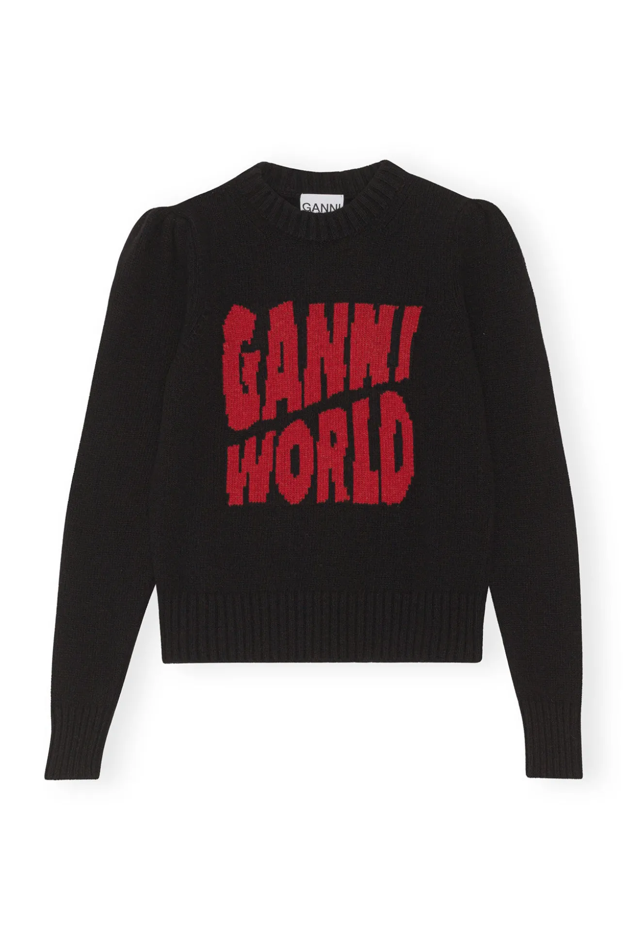 Shop GANNI Graphic Puff Shoulder World Black