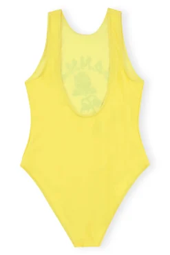 Discount GANNI Graphic Sporty Swimsuit Golden Kiwi