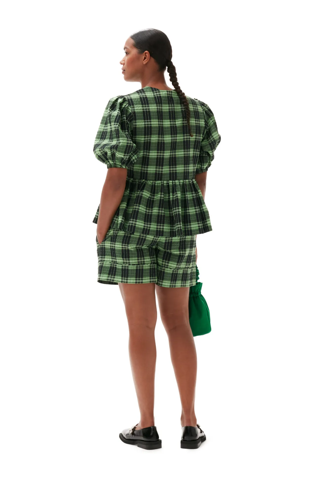 Clearance GANNI Grun Karierte Seersucker-Wickelbluse Peapod
