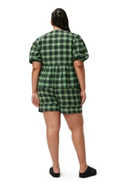 Clearance GANNI Grun Karierte Seersucker-Wickelbluse Peapod