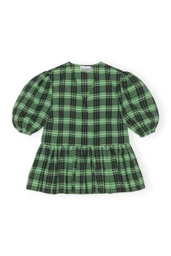 Clearance GANNI Grun Karierte Seersucker-Wickelbluse Peapod