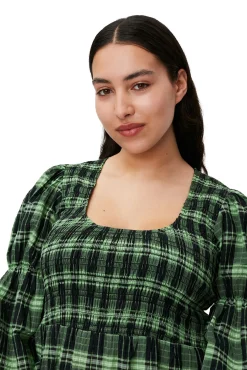 Cheap GANNI Grun Kariertes, Gesmoktes Seersucker-Maxikleid Peapod