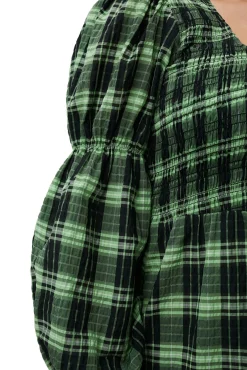 Cheap GANNI Grun Kariertes, Gesmoktes Seersucker-Maxikleid Peapod