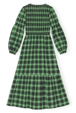 Cheap GANNI Grun Kariertes, Gesmoktes Seersucker-Maxikleid Peapod