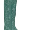 Best Sale GANNI Grune Kniehohe Bestickte Westernstiefel Bottle Green