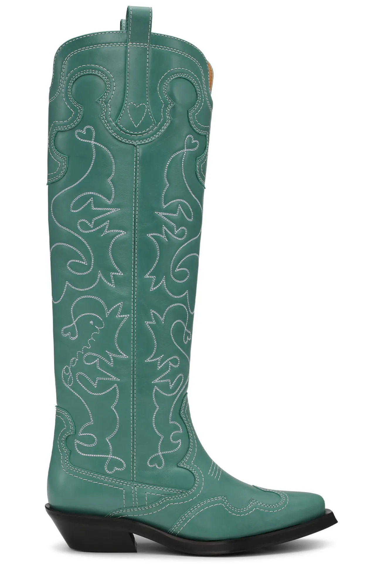 Best Sale GANNI Grune Kniehohe Bestickte Westernstiefel Bottle Green