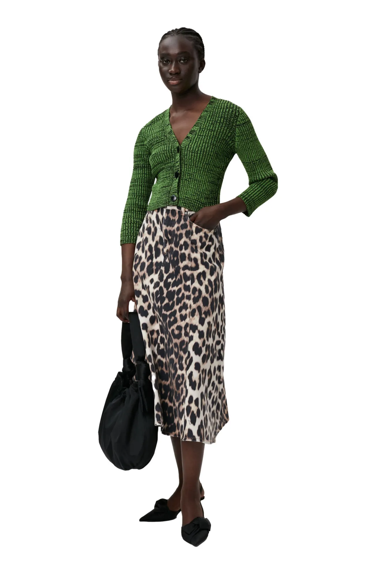 Best GANNI Gruner, Kurzer Geschnittener Melange-Strickcardigan Kelly Green