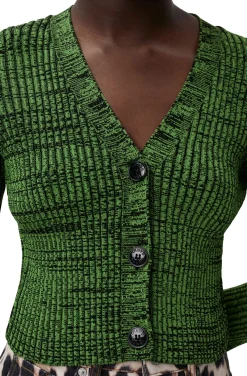 Best GANNI Gruner, Kurzer Geschnittener Melange-Strickcardigan Kelly Green