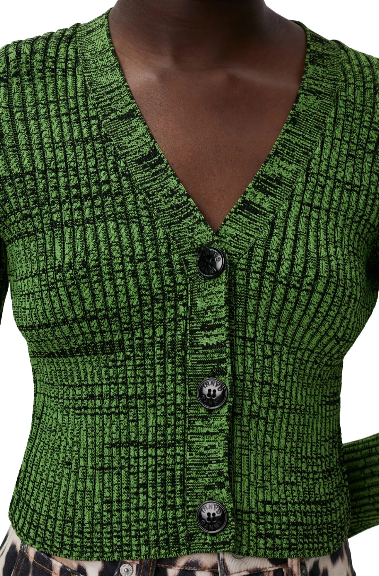Best GANNI Gruner, Kurzer Geschnittener Melange-Strickcardigan Kelly Green