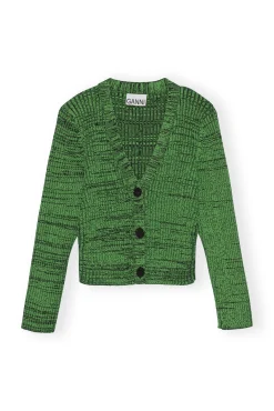 Best GANNI Gruner, Kurzer Geschnittener Melange-Strickcardigan Kelly Green