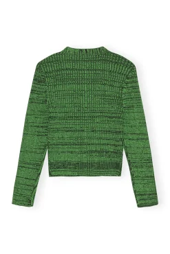 Best GANNI Gruner, Kurzer Geschnittener Melange-Strickcardigan Kelly Green