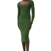 Shop GANNI Grunes Melange-Strickkleid Kelly Green