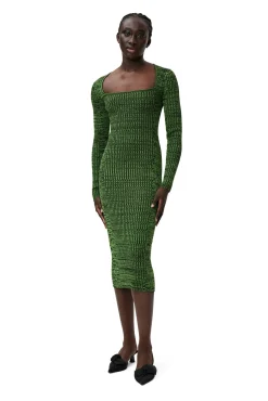 Shop GANNI Grunes Melange-Strickkleid Kelly Green