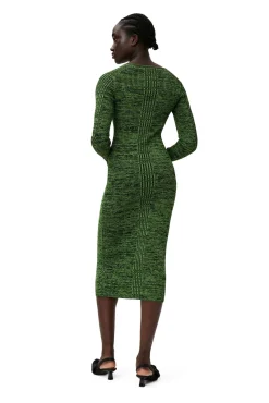 Shop GANNI Grunes Melange-Strickkleid Kelly Green