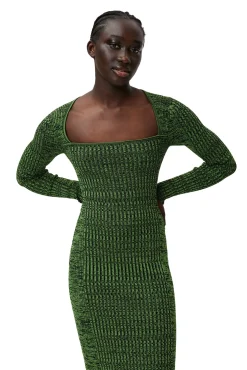 Shop GANNI Grunes Melange-Strickkleid Kelly Green