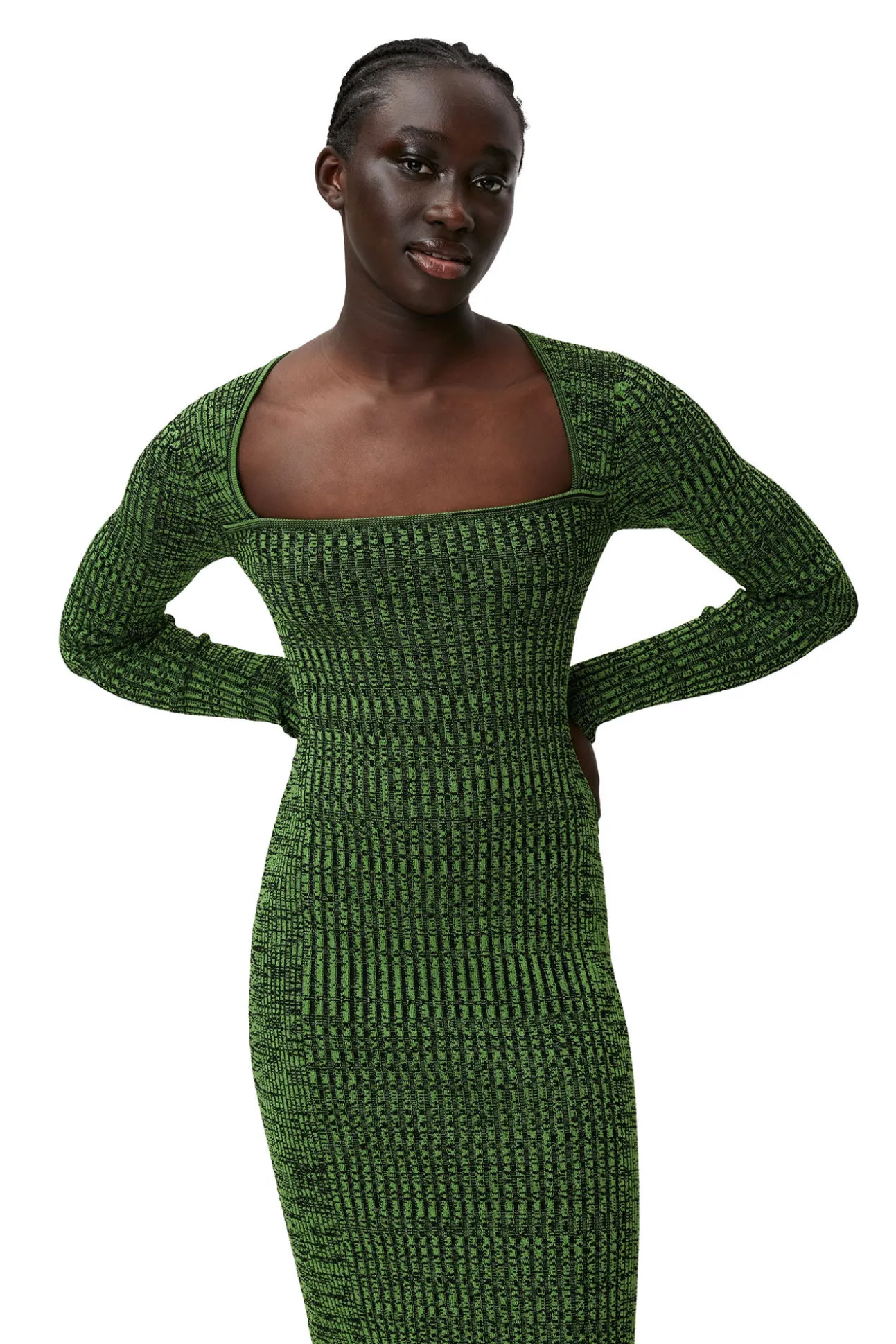 Shop GANNI Grunes Melange-Strickkleid Kelly Green
