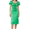 Hot GANNI Grunes Midikleid Aus Geknittertem Satin Bright Green