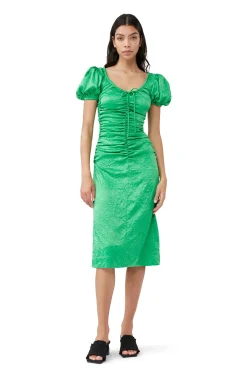 Hot GANNI Grunes Midikleid Aus Geknittertem Satin Bright Green