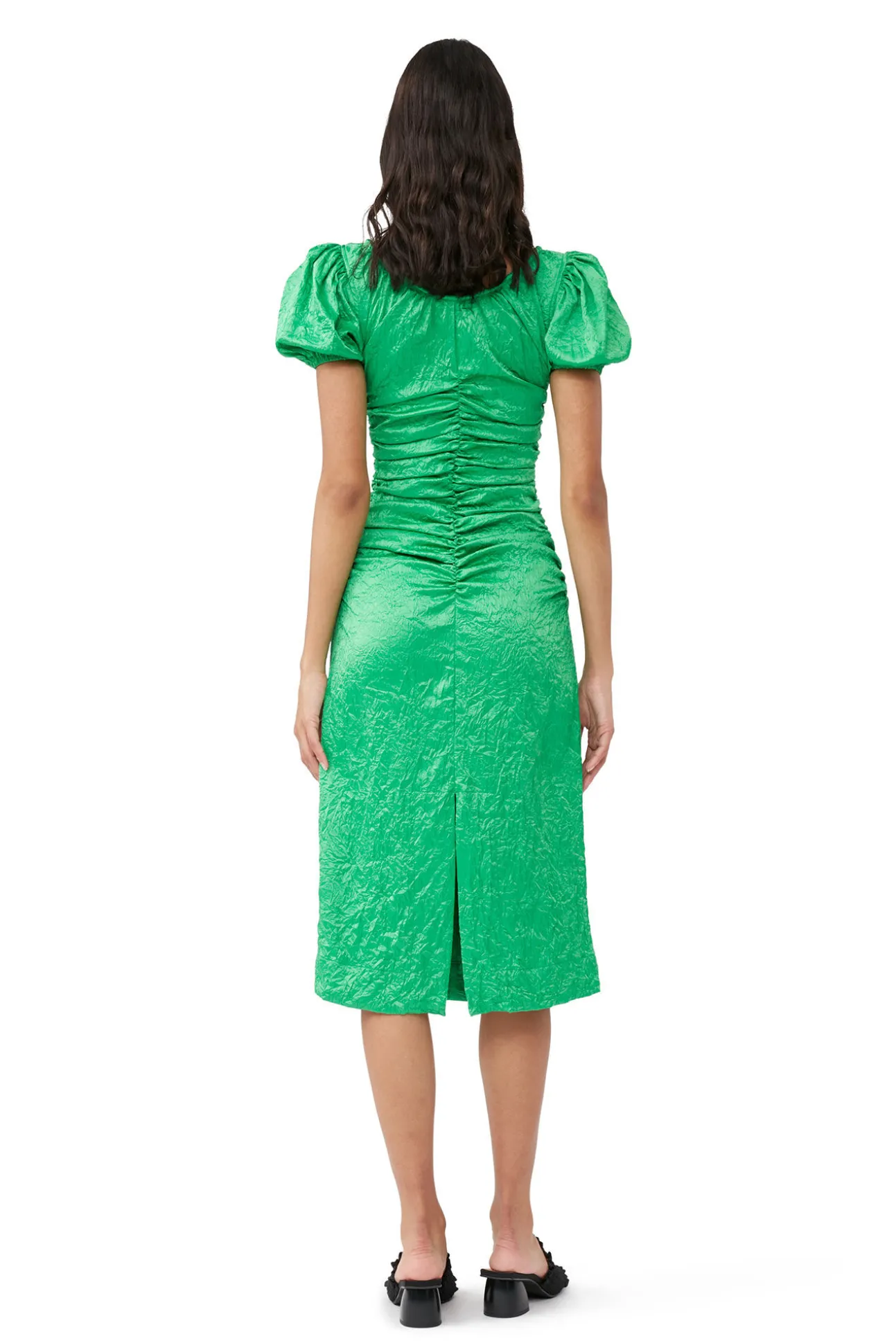 Hot GANNI Grunes Midikleid Aus Geknittertem Satin Bright Green