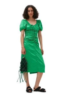 Hot GANNI Grunes Midikleid Aus Geknittertem Satin Bright Green