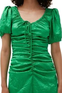 Hot GANNI Grunes Midikleid Aus Geknittertem Satin Bright Green