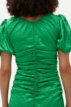 Hot GANNI Grunes Midikleid Aus Geknittertem Satin Bright Green