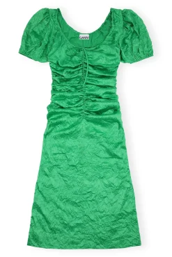 Hot GANNI Grunes Midikleid Aus Geknittertem Satin Bright Green