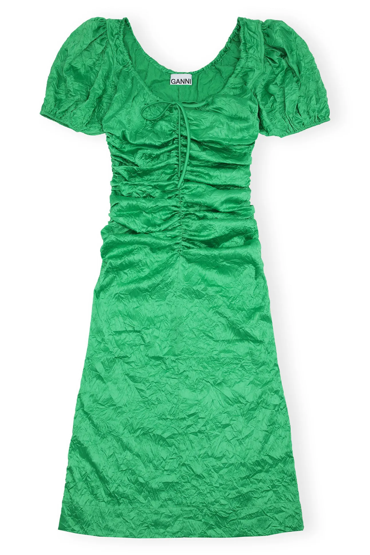 Hot GANNI Grunes Midikleid Aus Geknittertem Satin Bright Green