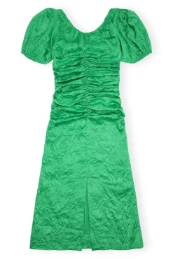 Hot GANNI Grunes Midikleid Aus Geknittertem Satin Bright Green