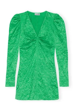 Discount GANNI Grunes Minikleid Mit V-Ausschnitt Aus Geknittertem Satin Bright Green