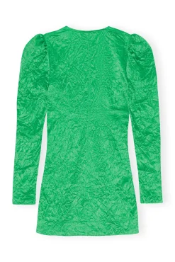 Discount GANNI Grunes Minikleid Mit V-Ausschnitt Aus Geknittertem Satin Bright Green