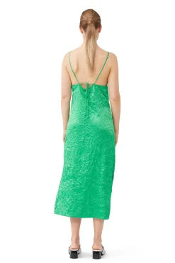 Cheap GANNI Grunes Slipkleid Aus Geknittertem Satin Bright Green