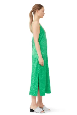 Cheap GANNI Grunes Slipkleid Aus Geknittertem Satin Bright Green