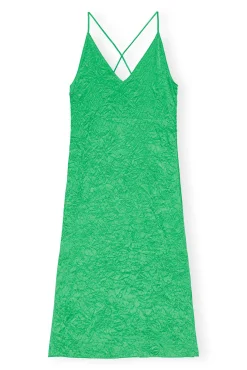 Cheap GANNI Grunes Slipkleid Aus Geknittertem Satin Bright Green