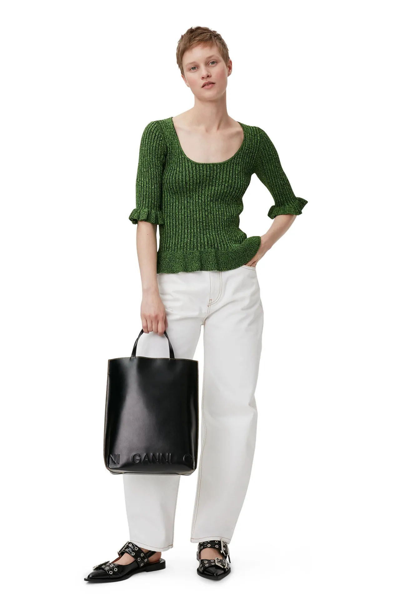 Best GANNI Grunes Volanttop Kelly Green