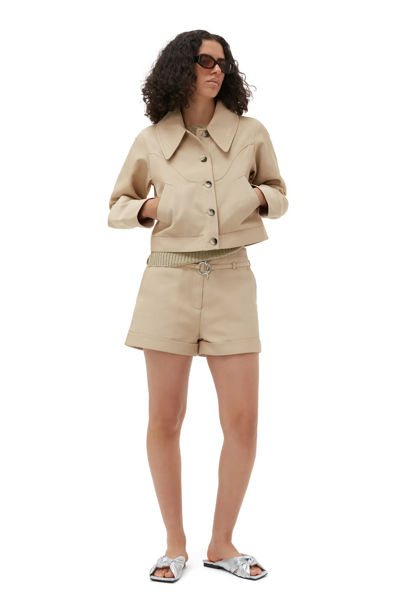 Flash Sale GANNI Gurtelshorts Aus Heavy Twill Pale Khaki
