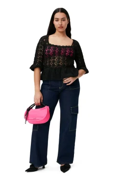 Shop GANNI Hakel-Oberteil Black