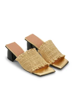 Clearance GANNI Halbhohe Farbene Gesmokte Pantoletten Gold