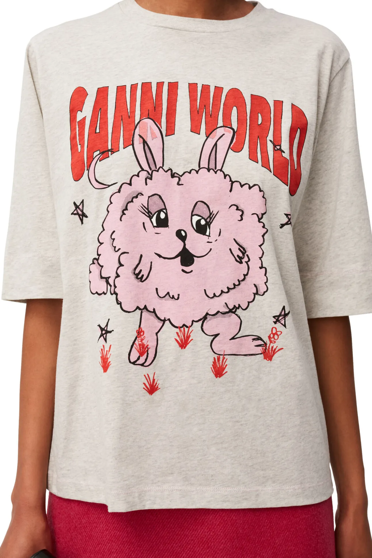 Best GANNI Haschen-T-Shirt Grey Melange/Nature