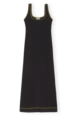 New GANNI Jacquard Jersey Long Dress Black
