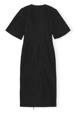 New GANNI Jacquard Organza Bead Fringe Wrap Dress Black