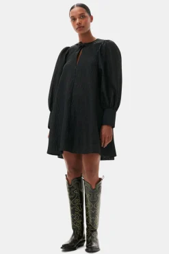 New GANNI Jacquard Organza-Minikleid Black
