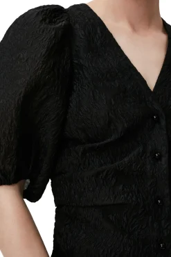 Shop GANNI Jacquard-Bluse Mit V-Ausschnitt Black